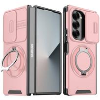 Case for Samsung Galaxy Z Fold 8 Ultra 7 6, Heavy Duty Case with Slide Camera Cover, 360° Rotatable Stand & Magnetic Car Mount Galaxy Z Fold 8 Ultra rožinė