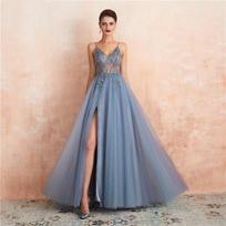 Summer new pink fairy suspender dress high waist thin evening dress graduation dress dinner dress M mėlyna