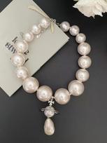 Vivienne Westwood baroko perlų auskarai moterims Saturno karoliai Elegantiškas perlų chokeris Silver necklace gray