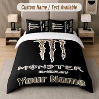 Custom Bedding Set Monster Energy Pattern, Print Name Text 1 Duvet Cover plus 2 Pillowcases Home Textile 135cmx200cm black
