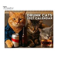 Funny Room Decor for Cat Lovers 2027 Drunk Cats Calendar, Wall Calendar with 12 Cute Animal Gifts Hilarious Drinking Illustration, Monthly Planner 1pc brown
