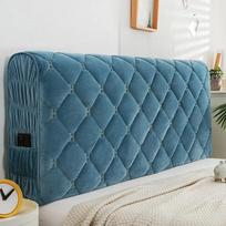 Vienos spalvos prabangus storesnis veliūrinis dygsniuotas galvūgalio užvalkalas aukštos kokybės visapusiškas naktinio staliuko užvalkalas minkštas pliušinis lovos galvūgalio užvalkalas 180x65cm ežero mėlyna spalva