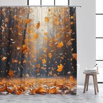 Rudens miško dušo užuolaidos Raudoni klevai Krentantys lapai Kelias Rudens peizažas Audinys Namų vonios užuolaidos Dekoracija su kabliukais 90x180cm-35x70in