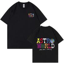 ASTROWORLD marškinėliai Žiūrėk, mama, aš galiu skristi raidžių spaudiniai Viršutiniai drabužiai Vyrams Moterims Spaudiniai Medvilniniai marškinėliai Hip Hop Gatvės apranga T-shirt Unisex M black