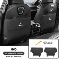 -2 vnt. Automobilio sėdynės nugarėlės apsauga BMW 5 serijai G60 2024 2025 PU oda Anti-Kick kilimėliai Nešvarumams atsparus padas Su laikymo priedais Half Cover Black black