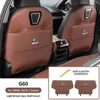 -2 vnt. Automobilio sėdynės nugarėlės apsauga BMW 5 serijai G60 2024 2025 PU oda Anti-Kick kilimėliai Nešvarumams atsparus padas Su laikymo priedais HalfCover LightBrown