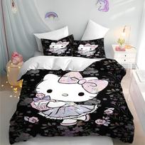 MINISO Hello Kitty antklodės užvalkalas Animacinis Anime spausdintas patalynės komplektas Vaikams pagalvės užvalkalas Spausdinta patalynė Namų mada Berniukams Mergaitėms EU Single(135*200cm)3pcs black