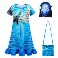 Movie stage suit print avatar with tail armor superhero suit, tights Children(150cm) blue