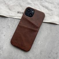 Prabangus odinis retro dėklas iPhone 14 13 12 Mini 11 Pro Max X XR XS 7 8 Plus, plonas, minkštas, su dviejų kortelių laikikliu, smūgiams atsparus dangtelis For iPhone 14 Pro kava