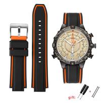 Naujas silikoninės gumos vyriškas laikrodžio dirželis su dryželiais Timex E-tide Compass T2N720 T2N721 TW2T76300 TW2T76500 T45601 išgaubtas 16mm 24-16mm beige