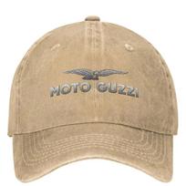 Unisex moteriškos „Moto Guzzi“ motociklų lenktynių kroso beisbolo kepuraitės, klasikinės, subraižytos, skalbtos, reguliuojamos tėčio kepurės One Size beige