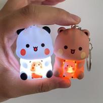 Bubu and Dudu Keychains Yier Panda Bear Say I Love You Voice Toy Glowing Anime Figures Phone Ornament Bag Decoration Couple Gift Button Battery gray