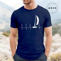 Buriavimo Širdies Ritmo Rašto Vyriški 3D Spausdinti Marškinėliai Vasaros Mados Buriavimo EKG Trumpomis Rankovėmis Viršutinė Dalis Laisvalaikio ir Patogūs Apvaliu Kaklu Streetwear XS blue