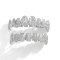 G001 Hip Hopo Grillz vyrams ir moterims Iced Out žalvaris Sidabru/Auksiniu padengimu Blizgus viršutinis ir apatinis rinkinys Dovana white