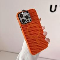 Korio formos tinklelio aušinimas Magsafe dėklui, skirtam iPhone 16 17 Pro Max 15 14 13 12 11, lydinio objektyvo laikiklis, belaidžio įkrovimo dangtelis For iPhone 15 Pro oranžinė