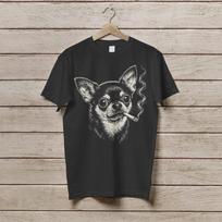 Vintage Smoking Chihuahua Graphic Shirt, Retro Animal Meme T-Shirt L gray