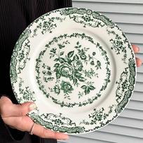 Stalo serviravimo rinkinys Retro Nordic gėlių rašto lėkštė Keraminė Elegantiška vakarienės lėkštė Apvali Išskirtinė desertinė lėkštė Restoranas žalia