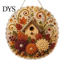 Window Hanging Art Autumn Diamond Painting Pendant, Acrylic Ornament, Decorative Craft for Outdoor Porch Decor Harvest Festival, Fall Theme 15cm B beige