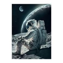Astronautas, geriantis alų mėnulyje, žiūrėdamas, kaip žemė naikina modernią drobę. Tapyba Plakatai Spaudiniai Svetainės siena Meno paveikslėliai Šiuolaikinis namų dekoras 50x70cm No Frame rausvai violetinė