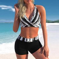 Moteriškas „Halter Bikini Tankini“ maudymosi kostiumėlis su alyva ant drobės 4XL pilka