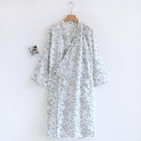 Japoniškas kimono moteriškas chalatas naktinis marškinys ilgomis rankovėmis naktiniai marškiniai medvilninė marlė Vasaros ir rudens miela prakaituota pavasarinė medvilninė pižama S gray