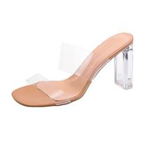 Moterims vasarinės žuvies burnos klipsinės aukštakulnės šlepetės atsitiktinės kristalinės paplūdimio lauko basutės šlepetės 34-41 40 beige