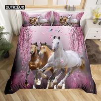 Bėgančio žirgo 3D patalynės komplektas Karališko dydžio Karalienės dydžio Dvigulis Pilno dydžio Viengulis dydis Patalynės komplektas 140x200cm 3pcs gray