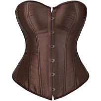 Satininis push-up korsetas su pilvo kontrole ir stringais 5XL ruda