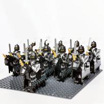 Viduramžių amžiaus vintažiniai vanagai, bauginantys riteriai, Raudonojo liūto pilis, drakonų karalius, kariai, figūrėlės su arkliu, statybinių blokelių vaikiški žaislai gray