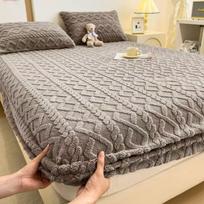 Žieminė šilta paklodė su gumyte Viengulei/Karalienei/Karališkajai lovai Čiužinio užvalkalas Storas koralinis vilnos pūkuotas priglundantis paklodė lovai 2xPillowcase NOSHEET pilka spalva