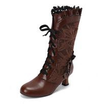 Moteriški Seksualūs Nėriniais Surišami Vidurio Blauzdos Kulniukai Batai Vintažiniai Gotikiniai Nėriniai Aukštakulniai Batai Viktorietiški Steampunk Cosplay Rudens Batai Avalynė 34-48 40 black
