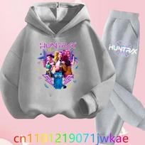 Vaikų Hoodie Kostiumas KPop Demonų Medžiotojai Spausdinti Vaikiški Drabužiai Y2K Hoodie+Kelnės Sportiniai Rinkiniai 140 gray