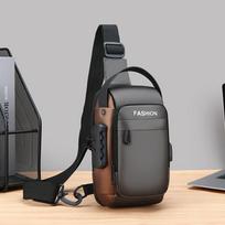 Vyriška Anti- Theft Krūtinės Rankinė Peties USB Įkrovimo Crossbody Krepšys Mokyklai Trumpai Kelionei Messengeriai Sporto Salė Vyriška Sling Sportinė Kuprinė pilka spalva