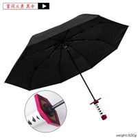Kamado Tanjirou Katana Saulėtas Lietaus Skėtis 3 Lankstymo 8 Stiebų Atsparus Lietaus Japoninio Kardelio Rankena Skėtis Apsauga Nuo Saulės UV Apsauga metal-fiber composite&8K black