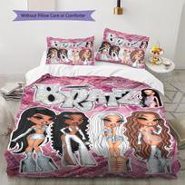 Bratz lėlės rašto patalynės komplektas Antklodė ir užvalkalai Pagalvės užvalkalas Namų dekoracija Dovana (1 * antklodės užvalkalas + 2 * pagalvės užvalkalai, be šerdies) 135x200cm