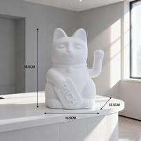 Maneki Neko Laimės Katės Statulėlė Mojuojanti Laimę Kviečianti Katė su Moneta Japonijos Laimės Talismanas Namams Biurui Dervos Dekoras Dovana balta