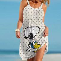 Moterų paplūdimio suknelės Kawaii Snoopy S-3XL Vasarinės Anime Y2k 2024 Elegantiška prašmatni suknelė Petnešėlės Laisvalaikio Sanrio Boho Mada Seksualūs drabužiai 5XL white