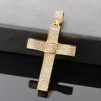 Nerūdijančio plieno ledinis kryžiaus pakabuko karoliai vyrams 18K aukso spalvos kubinio cirkonio papuošalai stambus roko vakarėlio aksesuaras with 60cm chain