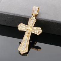 Nerūdijančio plieno ledinis kryžiaus pakabuko karoliai vyrams 18K aukso spalvos kubinio cirkonio papuošalai stambus roko vakarėlio aksesuaras Pendant only gray