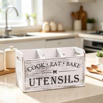 Solid Wood Kitchen Utensil Organizer: Tableware, Knife, Fork, Chopstick Storage Box 27*10.5*15.5 gray