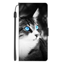 Odinis atverčiamas dėklas-piniginė Samsung Galaxy A25 5G telefonui, dažytas knygos tipo, su katės ir vilko paveikslėliu, skirtas Galaxy A15 4G 5G A03s A24 S10 S10 gray