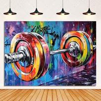 Svorio kilnojimo fitneso fonas Svarstuviai Treniruotė Kūno rengybininkas Sporto salės fonas Reikmenys Grafiti Fitneso vakarėlio dekoras Fotostudija 150X100CM