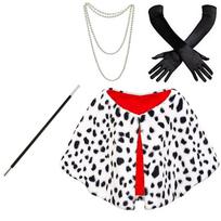Juodai baltas Cruella raganos kostiumas su dalmatinuko peruku ir skara M black