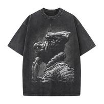 Vintage Washed Anime Berserk Guts Graphic Tshirt Vintage Washed Oversized T Shirt Men Women Clothing Cotton Short Sleeve Tees M black