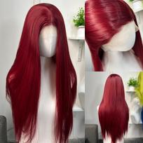 Raudonos spalvos moteriškas perukas 26 coliai 13x4 nėriniai Bordo spalvos nėriniuotas priekis Ilgas tiesus šilkinis be klijų sintetinio nėrinio priekio perukas Cosplay'ui (as the picture,26inches&150%) brown