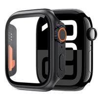 Stiklas+Dėklas Apple Watch 11 10 46mm 42mm 9 8 7 45mm 41mm Ekrano apsauga Pakeisti Ultra 3/2/1 Bamperio Dangtelis iWatch 6 5 4 SE 44mm Series 4-5-6-SE 44MM matinė juoda spalva