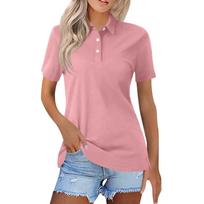 Womens Short Sleeve Polo Shirt Classic Collar Button Down Lightweight Casual Top for Daily Wear Office School XL arbūzo raudonos spalvos