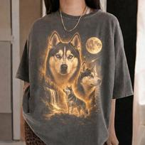 Siberian Husky Howling Moon Shirt, Vintage Dog Graphic Tee, Personalized Pet Lover Gifts 3XL gray