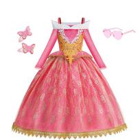 Mergaitės miegojimo vaikų grožio suknelė Auroro princesė Helovino Cosplay suknelė be peties vaikų dovana karnavalo vakarėlio princesės drabužiai 2-3T(100) pink