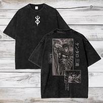 Anime Berserk TShirt Hip Hop Streetwear T Shirt Guts Washed T-Shirt Summer Men Casual Loose Short Sleeve Harajuku M gray
